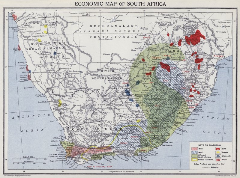 Dél-Afrika gazdasági térképe (színes litho) alkotó: English School