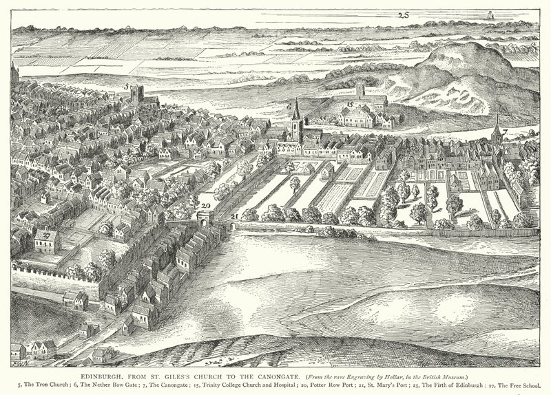 Edinburgh, a St Giles-templomtól a Canongate-ig (metszet) alkotó: English School