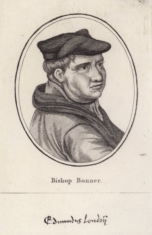 Edmund Bonner, angol pap és London püspöke, aki I. Mária uralkodása alatt üldözte a protestánsokat (metszet) alkotó: English School