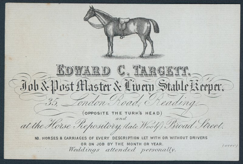 Edward C Targett, munka- és posztmester, valamint festői istállóvezető, kereskedelmi kártya alkotó: English School