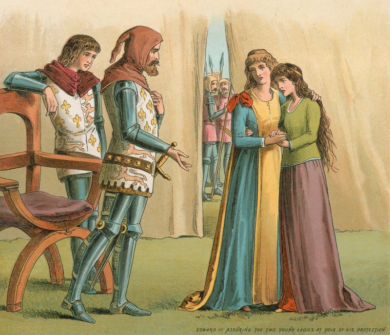 III. Edward védelméről biztosítja a két fiatal hölgyet Poixban alkotó: English School
