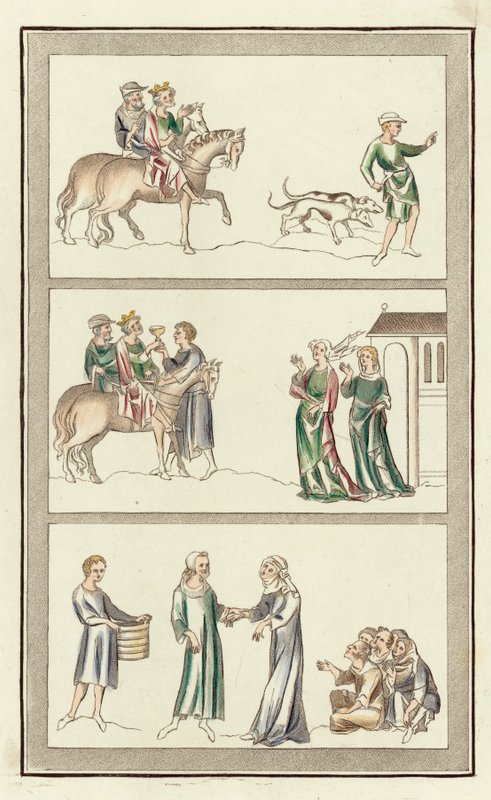 Edward, a mártír, meggyilkolása, Thomas Becket szülei (színes metszet) alkotó: English School