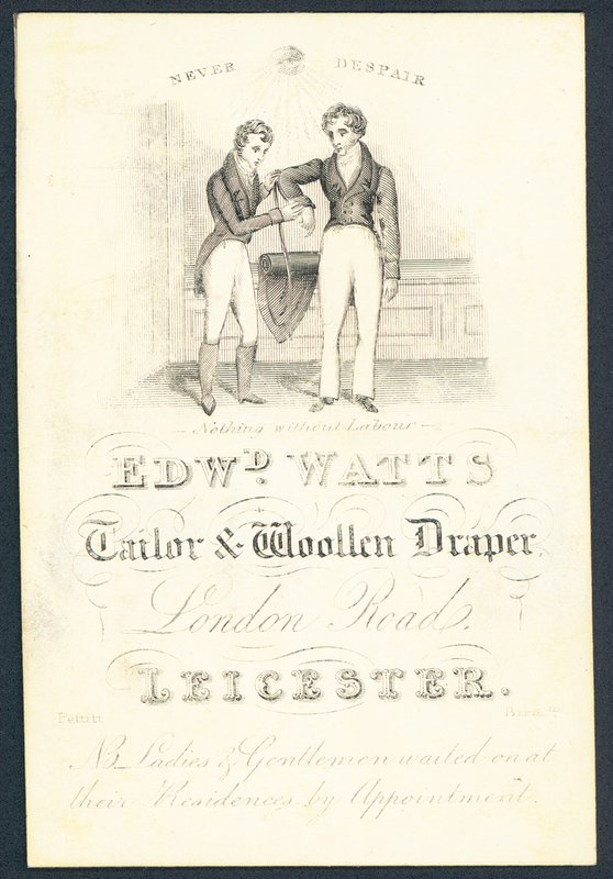 Edward Watts, szabó és gyapjúszövet, kereskedelmi kártya alkotó: English School