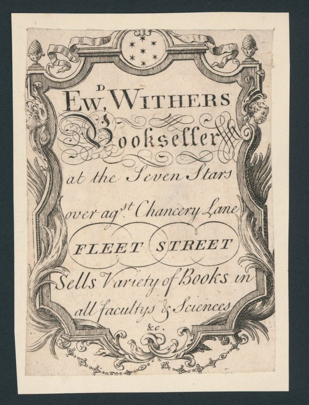 Edward Withers, könyvkereskedő, Chancery Lane, Fleet Street, kereskedelmi kártya alkotó: English School