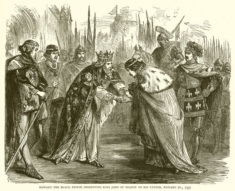 Edward Fekete herceg bemutatja János francia királyt apjának, III. Edwardnak, 1357 alkotó: English School