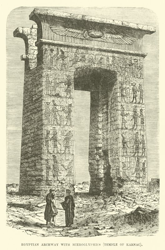 Egyiptomi boltív hieroglifákkal, karnaki templom alkotó: English School
