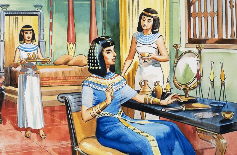 Egyiptomi hölgy az öltözőasztalánál alkotó: English School