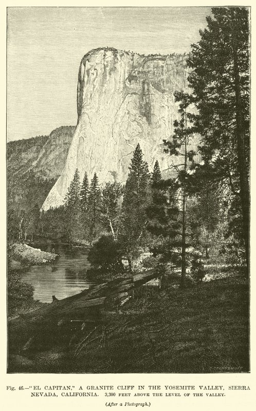 El Capitan, egy gránit szikla a Yosemite-völgyben, Sierra Nevada, Kalifornia, 3300 lábbal a völgy szintje felett alkotó: English School