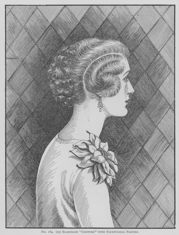 Kidolgozott frizura kivételes elválással (litho) alkotó: English School