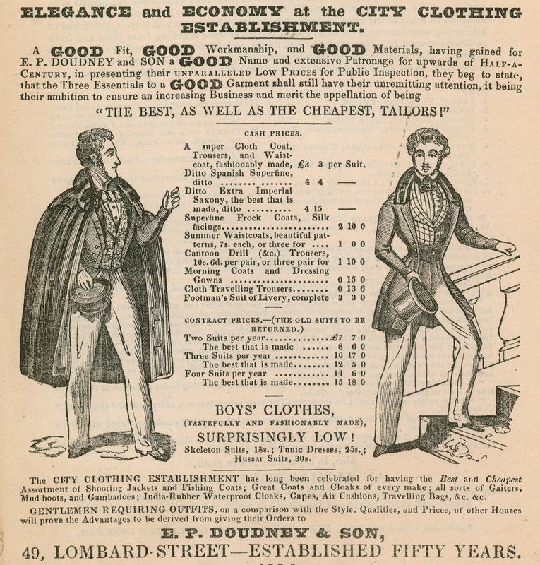 Elegancia és gazdaságosság a City Clothing Establishmentben; E P Doudney & Son, 49 Lombard Street, London alkotó: English School