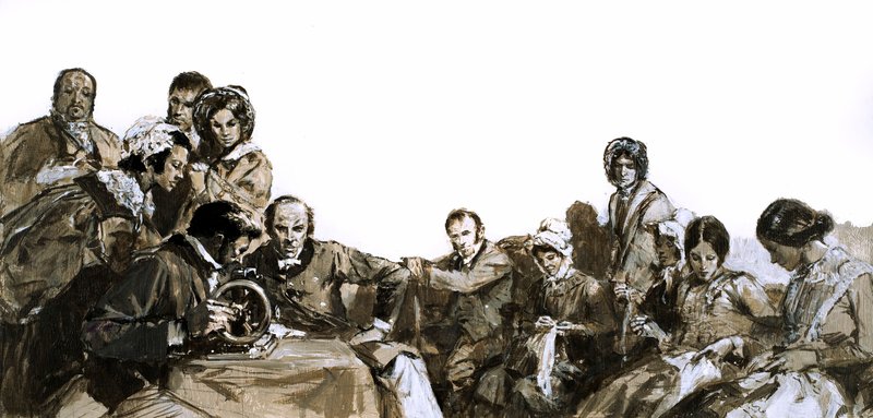 Elias Howe, a varrógép feltalálója (guache papíron) alkotó: English School