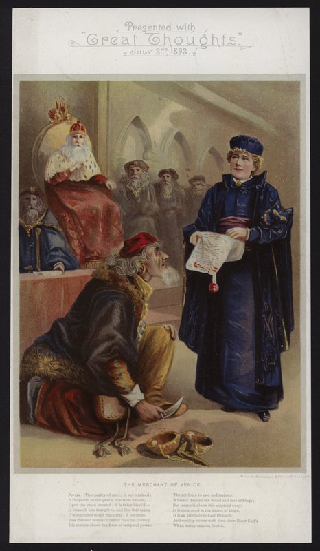 Ellen Terry Portia szerepében a Velencei kereskedőben alkotó: English School