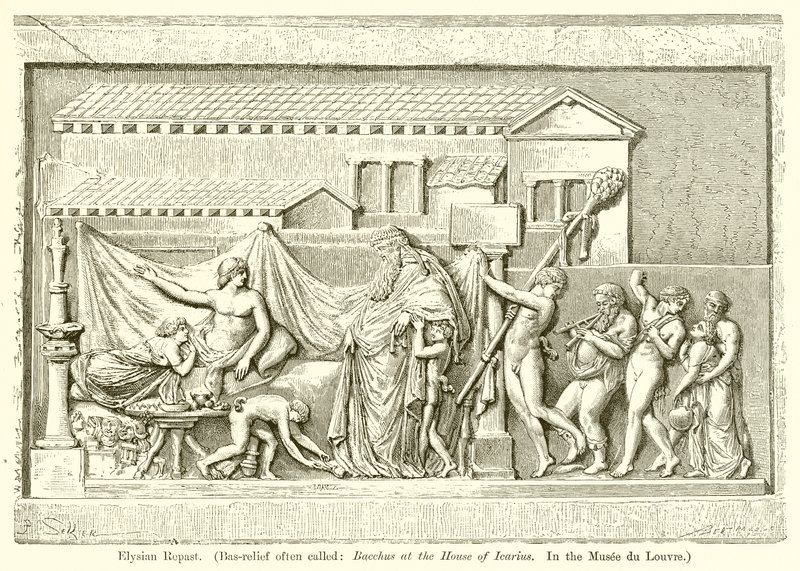 Elysian Repast. (A domborművet gyakran nevezik: Bacchus az Icarius-házban. A Musee du Louvre-ban) alkotó: English School