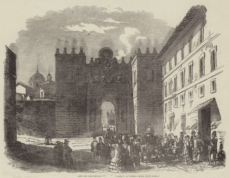 Angol protestáns imahely Rómában (metszet) alkotó: English School
