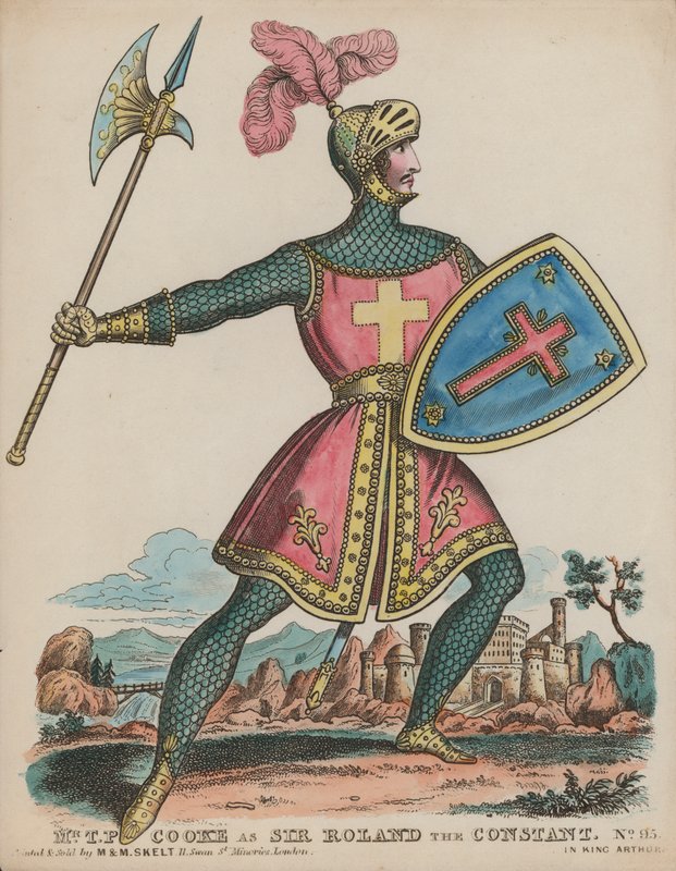 Thomas Potter Cooke angol színész, mint Sir Roland, az állandó az Arthur királyban (színes metszet) alkotó: English School