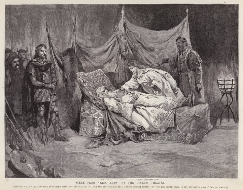 Henry Irving és Ellen Terry angol színészek Shakespeare Lear király című produkciójában a londoni Lyceum Theatre-ben alkotó: English School