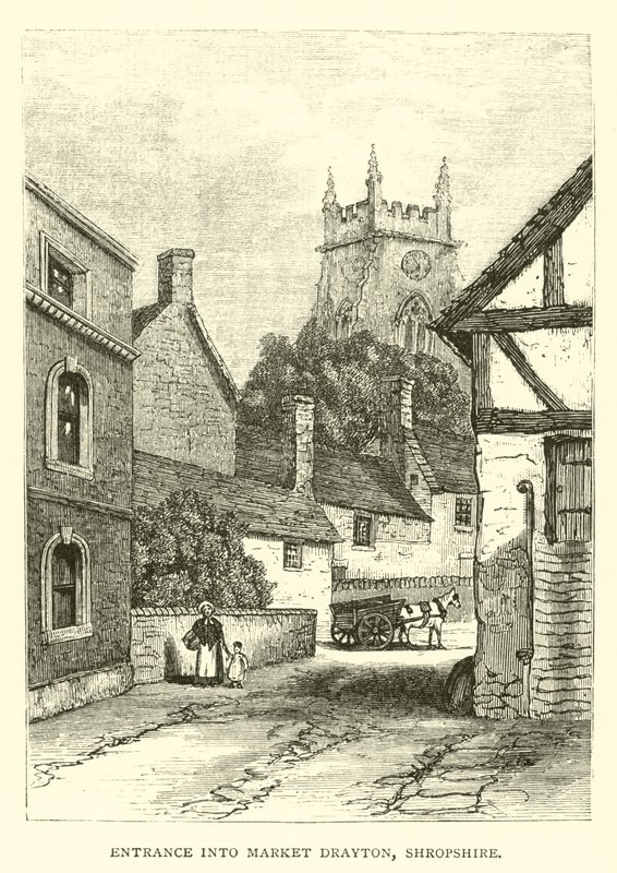 Bejárat a Shropshire állambeli Drayton piacra alkotó: English School