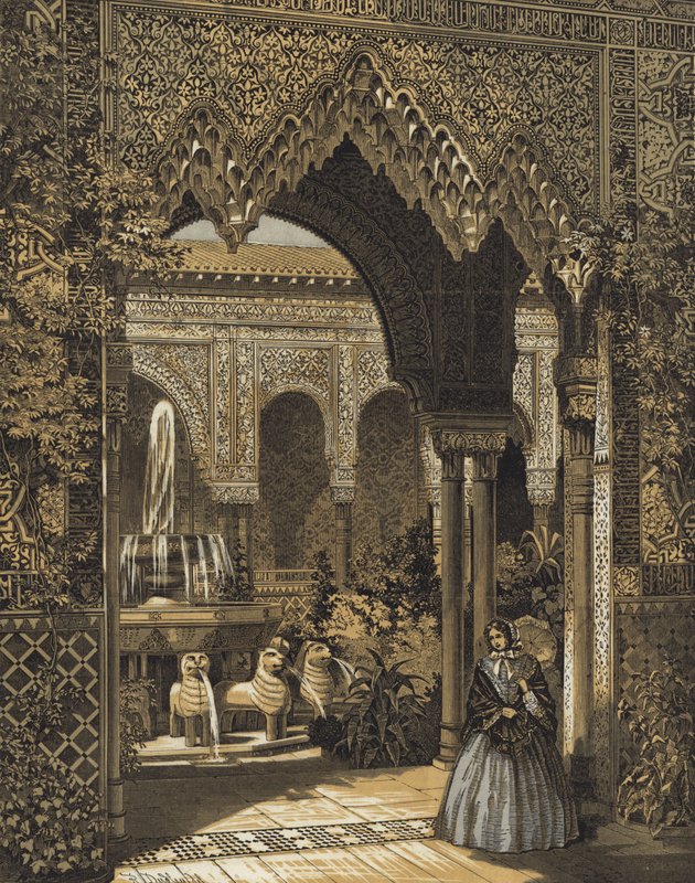Bejárat az Oroszlánok udvarába, az Alhambra udvarba, a Crystal Palace-ba, Sydenham, London alkotó: English School