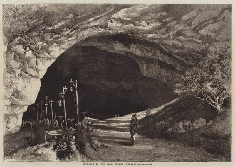 Bejárat a Peak Cavernbe, Derbyshire (metszet) alkotó: English School