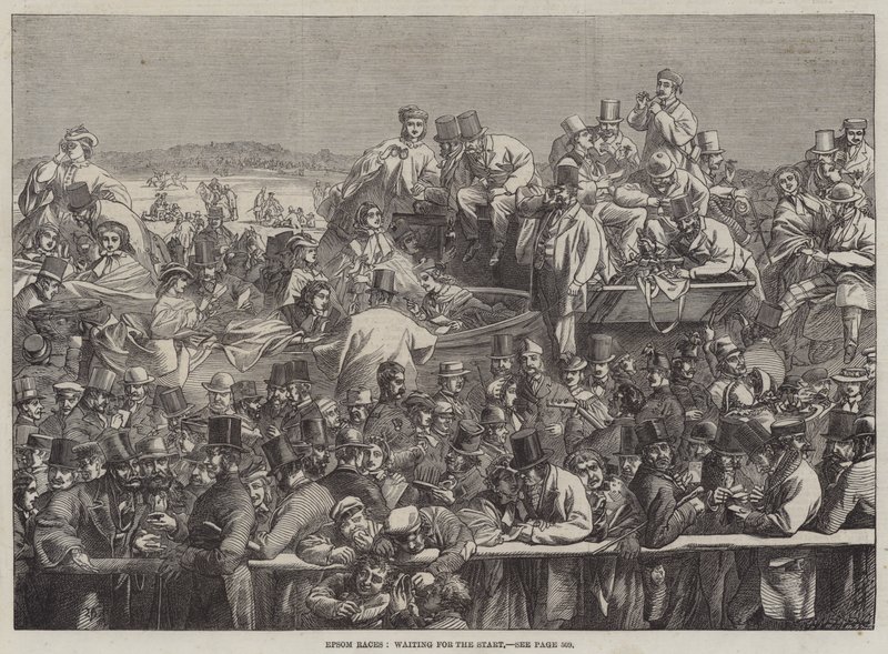Epsom Races, várva a kezdésre (metszet) alkotó: English School