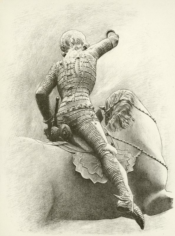 Lovas figura Prágában, Csehországban (mélynyomás) alkotó: English School
