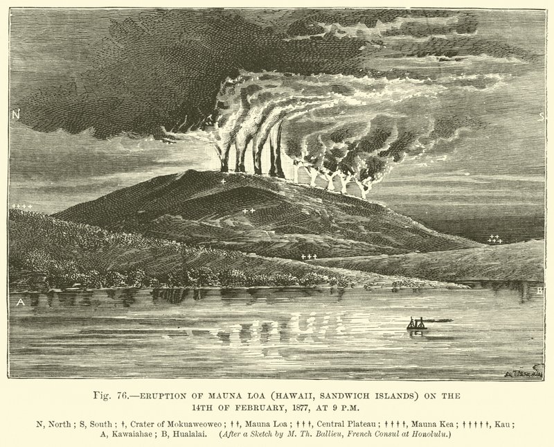 Mauna Loa kitörése (Hawaii, Sandwich-szigetek) 1877. február 14-én, 21 órakor alkotó: English School