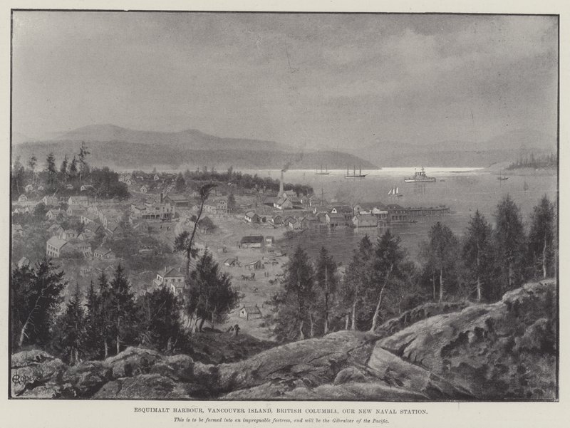 Esquimalt kikötő, Vancouver-sziget, British Columbia, Új haditengerészeti állomásunk (metszet) alkotó: English School