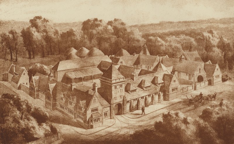 Tanyaépületek és istállók, Clipsham, Rutland (litho) alkotó: English School