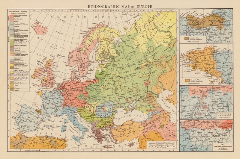 Európa néprajzi térképe (színes litográfia) alkotó: English School