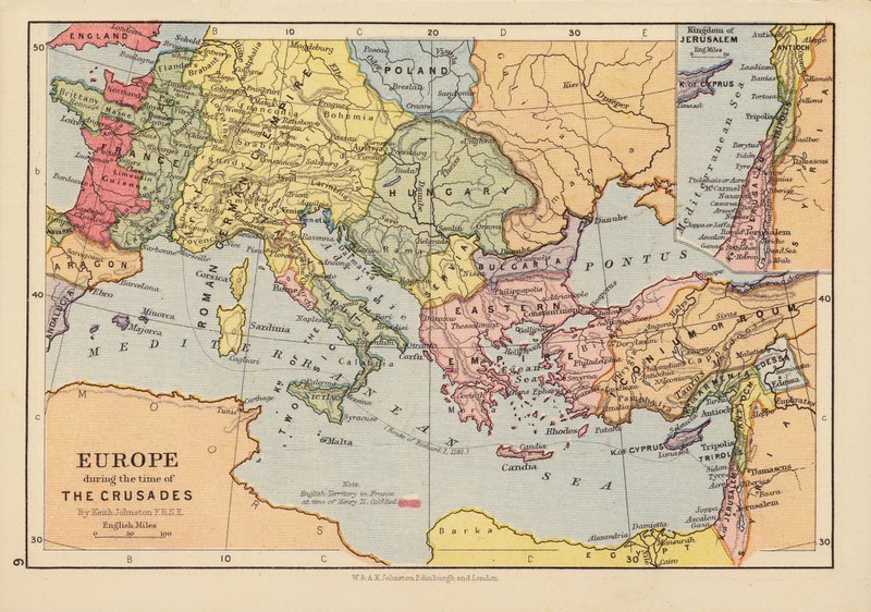 Európa a keresztes háborúk idején (színes litográfia) alkotó: English School