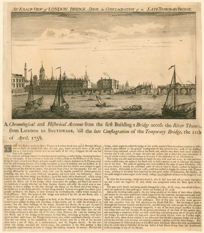 A London Bridge pontos képe a néhai ideiglenes híd kigyulladása óta, 1758. április 11 alkotó: English School