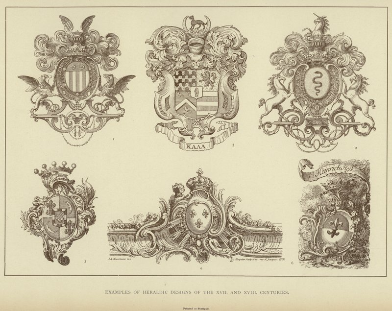 Példák a XVII és XVIII. század heraldikai terveire (litho) alkotó: English School