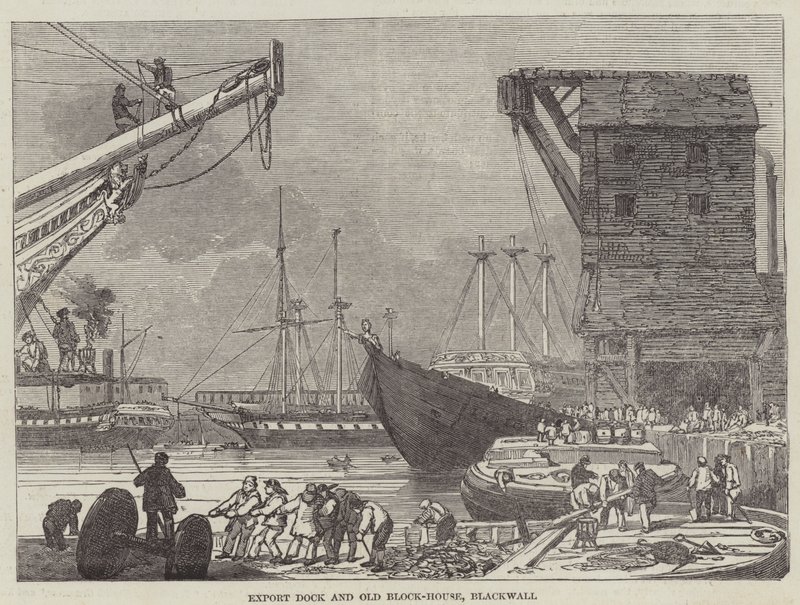 Export dokk és régi blokkház, Blackwall (metszet) alkotó: English School