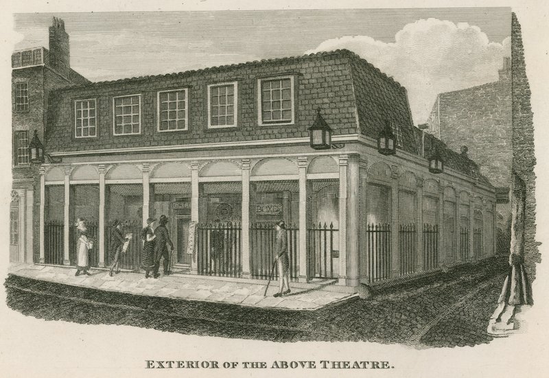 A Királyi Olimpiai Színház külseje, a Wych Street, a londoni Drury Lane közelében alkotó: English School