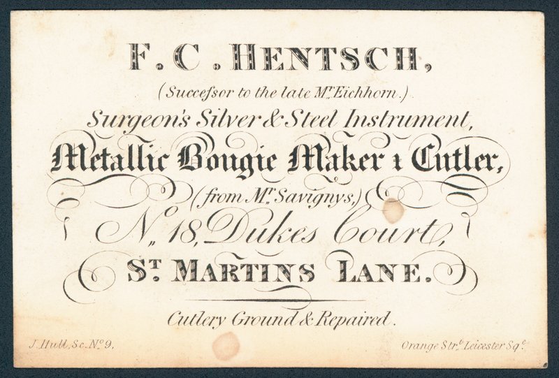 F C Hentsch, sebészek ezüst és acél műszer alkotó: English School