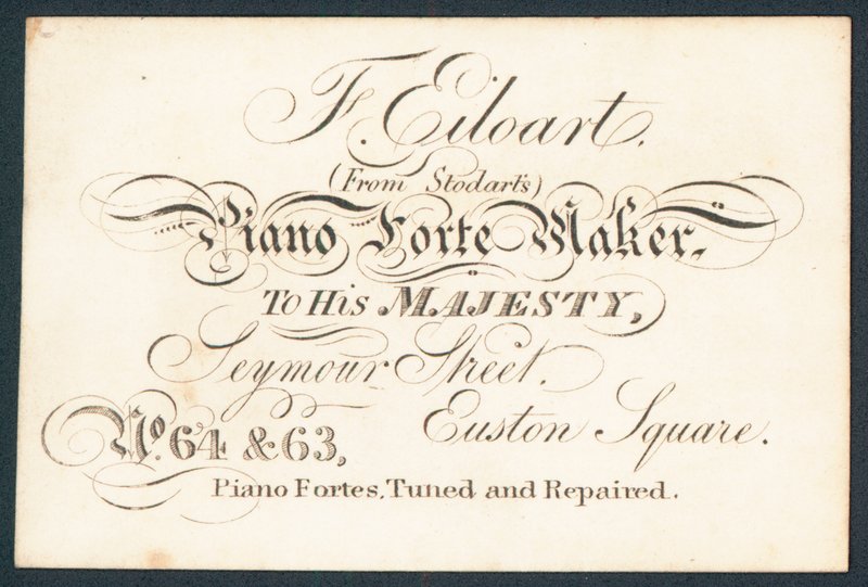 F Eiloart, piano forte készítő, kereskedelmi kártya alkotó: English School