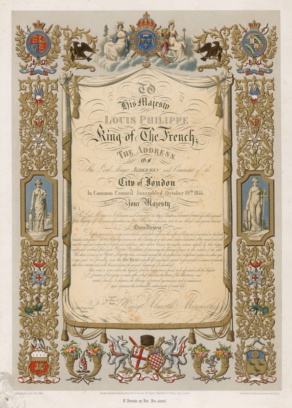 A főpolgármester Lajos Fülöp francia királyhoz intézett beszédének fakszimile, 1844. október 10. alkotó: English School