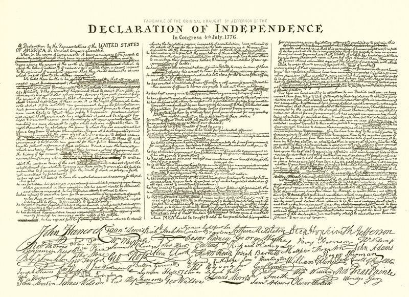 Thomas Jefferson 1776. július 4-i Kongresszusi Függetlenségi Nyilatkozat eredeti tervezetének fakszimile alkotó: English School