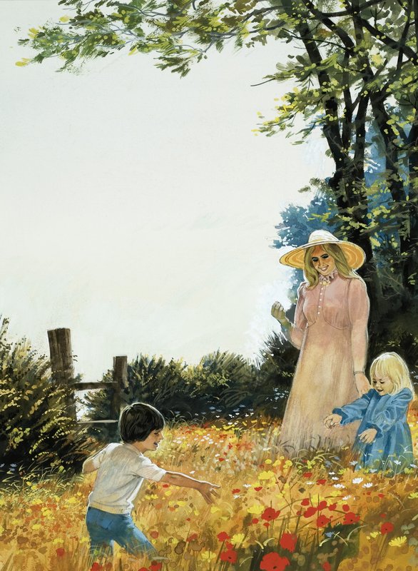 Család virágos mezőben alkotó: English School