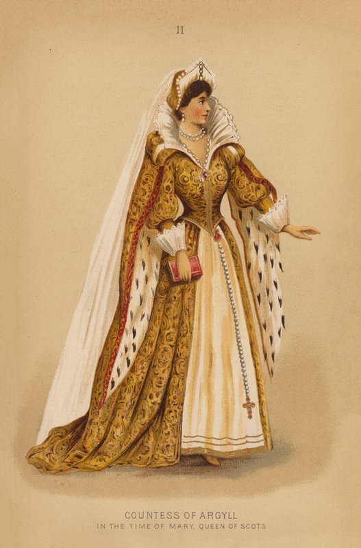 Jelmezes ruhák: Mária, a skótok királynője idejében (színes litográfia). alkotó: English School