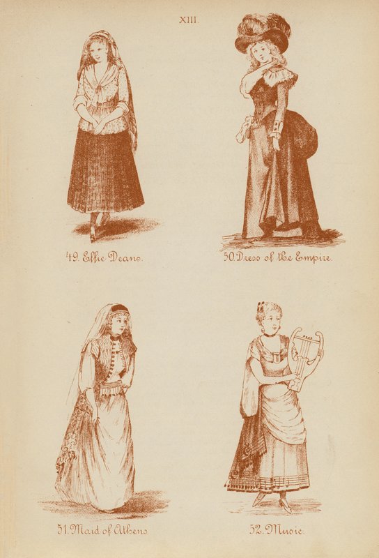 Jelmezes ruhák: A birodalom ruhája, Athéni szobalány, Zene (litográfia). alkotó: English School