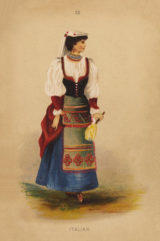 Jelmezes ruhák: Olasz (színes litográfia) alkotó: English School