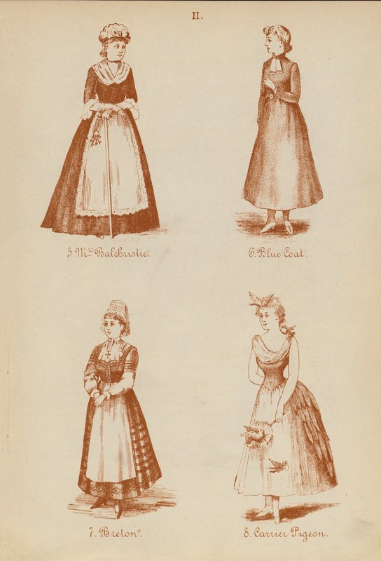 Jelmezes ruhák: Mrs Balchristie, kék kabát, breton, postagalamb (litográfia). alkotó: English School