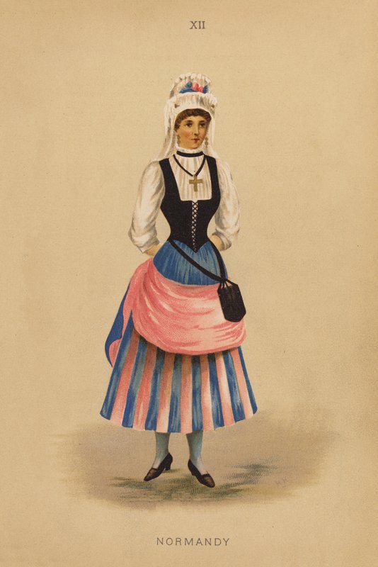 Jelmezes ruhák: Normandia (színes litográfia) alkotó: English School