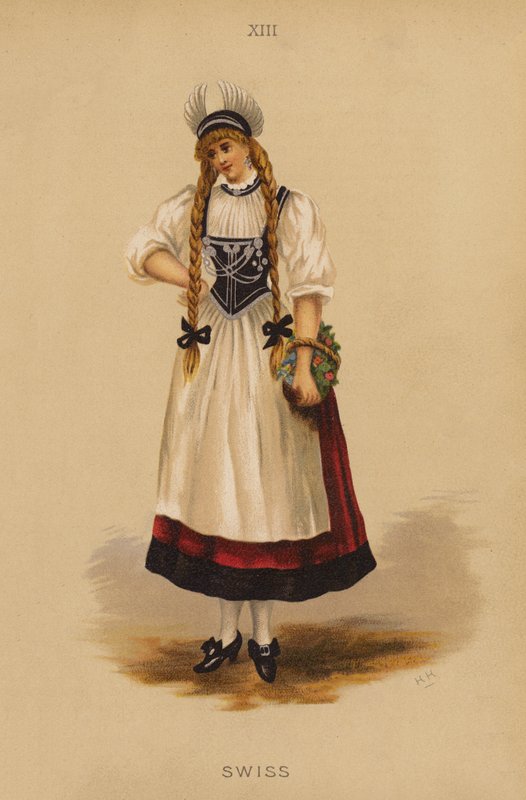 Jelmezes ruhák: Svájci (színes litográfia) alkotó: English School