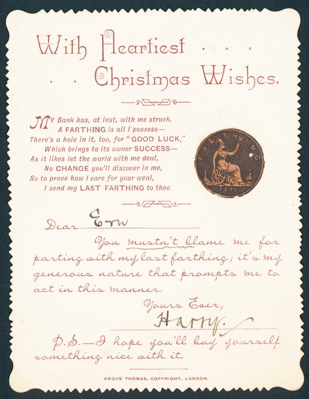 Farthing lyukkal, karácsonyi üdvözlőlap alkotó: English School