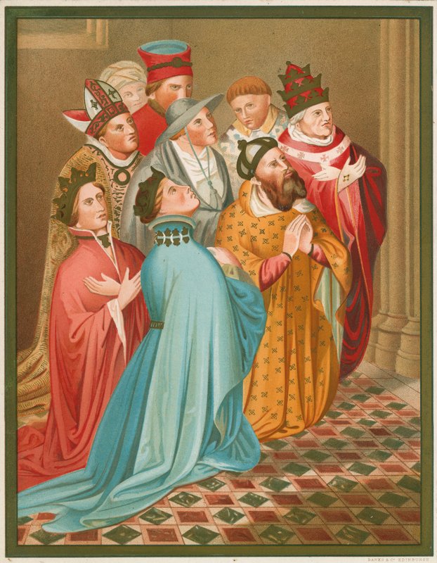 I. Ferdinánd, Arragónia királya, királynője, Zsigmond császár és V. Márton pápa alkotó: English School