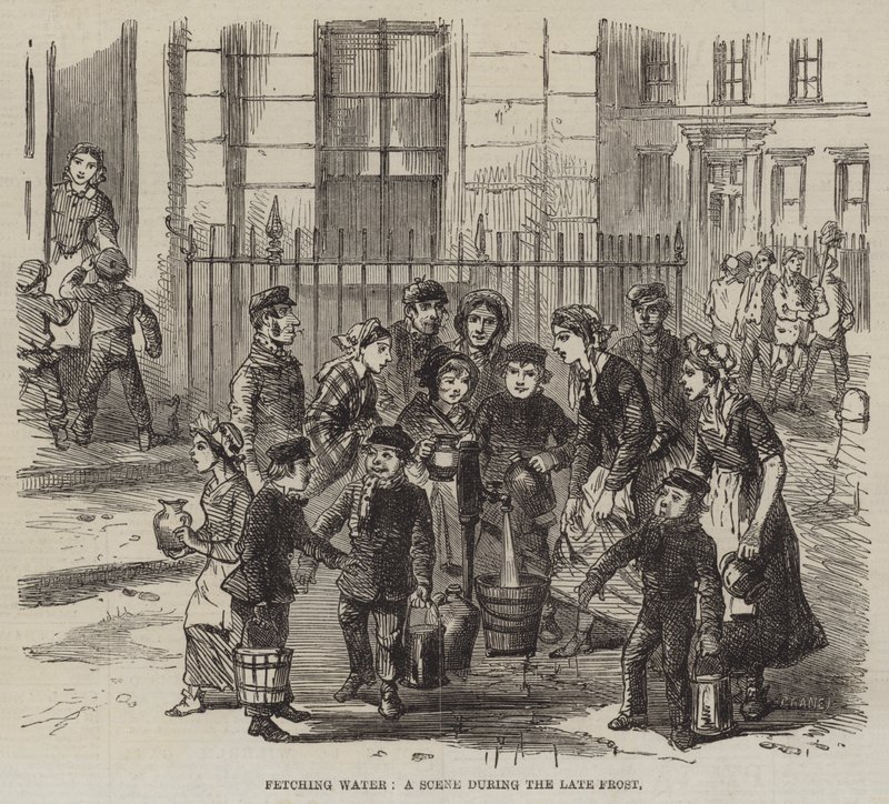 Vízhozás, jelenet a késői fagy idején (metszet) alkotó: English School