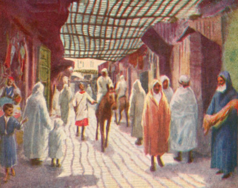 Fez, árnyékos utca (színes litográfia) alkotó: English School