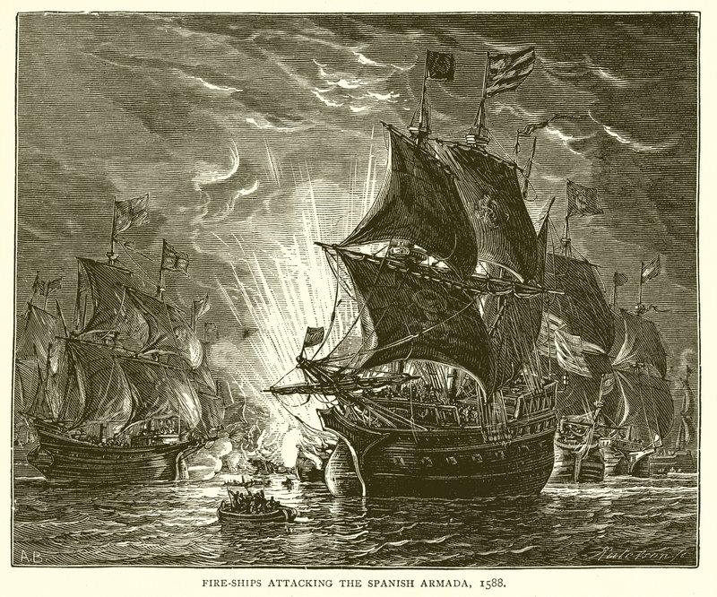 Tűzhajók megtámadják a spanyol Armadát, 1588 alkotó: English School